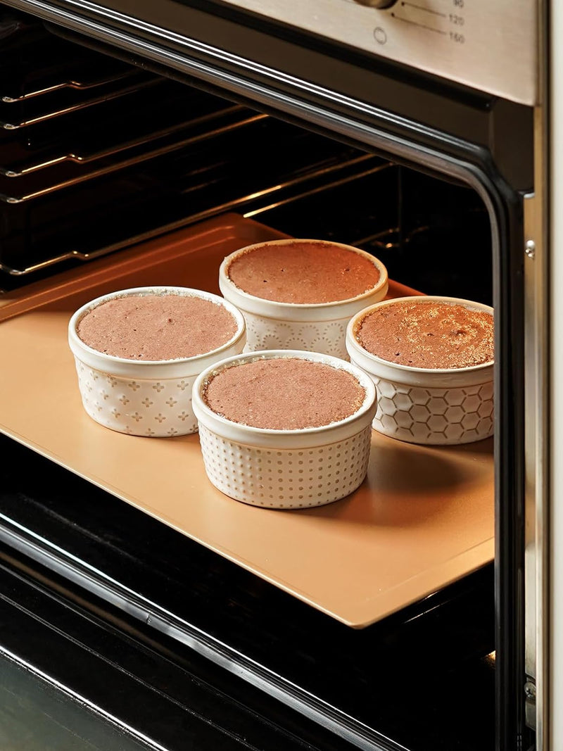 LE TAUCI Ramekins Set - 4 oz Ceramic Baking Dishes for Creme Brulee Lava Cakes Pudding and More - Set of 4 Arctic White