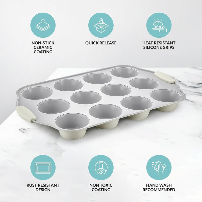 Non-Stick Silicone Muffin Pan - 12 Cups with Steel Frame - BPA Free  Non-Toxic