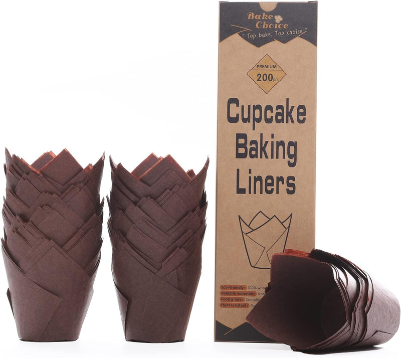 Nordic Paper 200pcs Unbleached Tulip Cupcake Liners for Baking Cups - Parchment Paper Muffin Liners for Parties and Christmas by Bake Choice