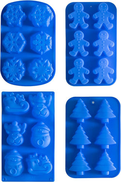 Set of 4 Silicone Christmas Themed Baking Molds for Cakes and Soap