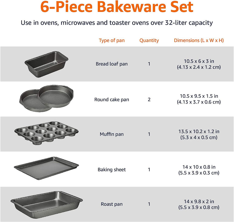 6-Piece Nonstick Carbon Steel Oven Bakeware Set - 405x285x15cm