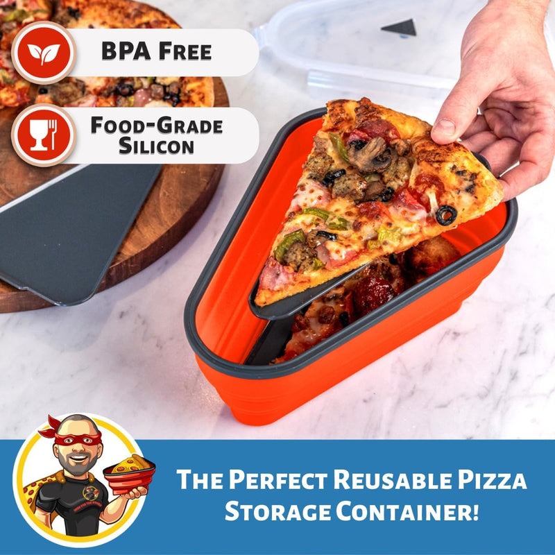 The Perfect Pizza Pack - Reusable Pizza Storage Container with 5 Microwavable Trays - BPA-Free Organizer for Space-Saving Red