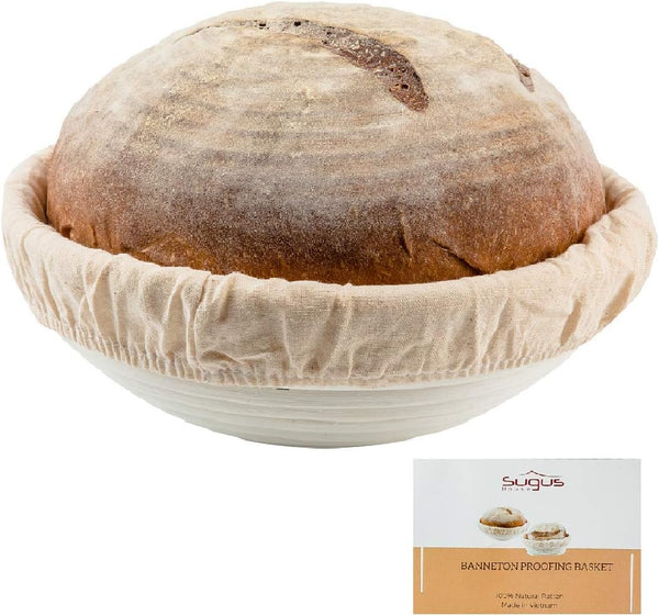Round Bread Banneton Proofing Basket  Liner - Handmade Rattan Dough Rising Bowl - 9 inch
