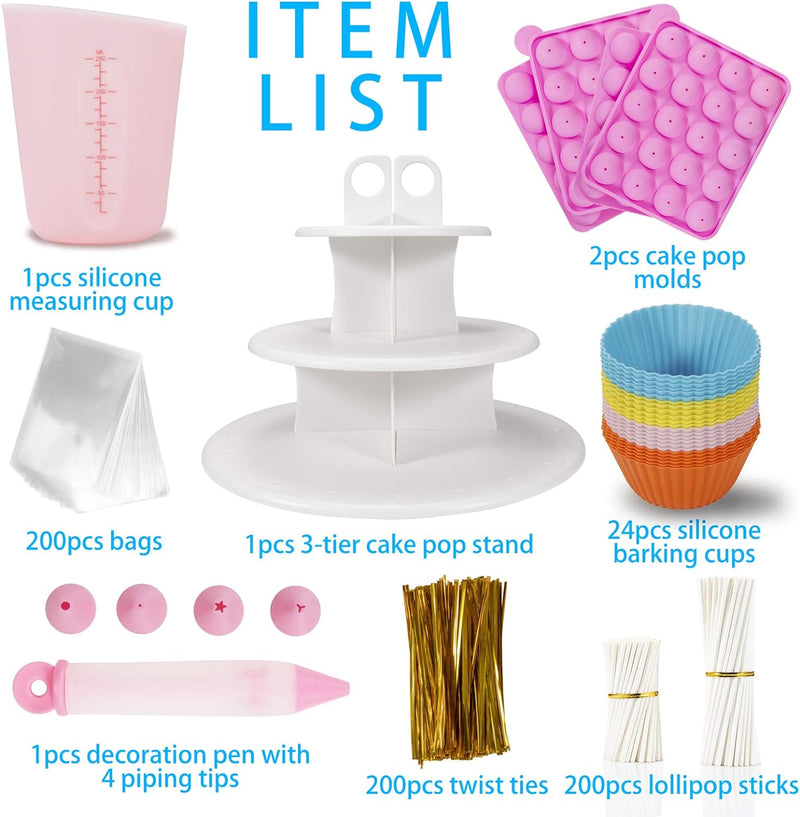 AKINGSHOP Silicone Cake Pop Mold Set with 60Pcs Sticks Bags and Twist Ties - Great for Lollipops Hard Candy Cake Pops and Chocolates