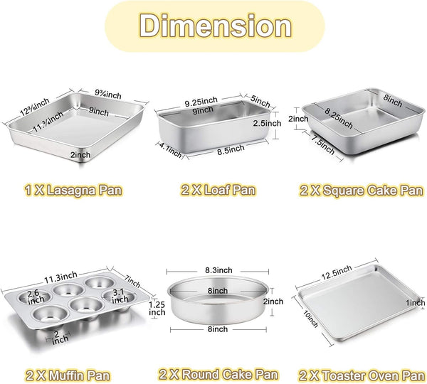 TeamFar 11-Piece Stainless Steel Bakeware Set for Toaster Oven Baking