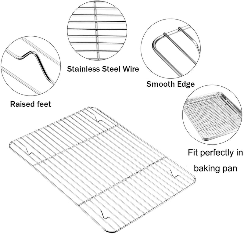 TeamFar Baking Sheet with Rack Set - Stainless Steel Cookie Sheet and Cooling Rack - Non-Toxic and Rust-Free - Dishwasher Safe - 6 Pieces