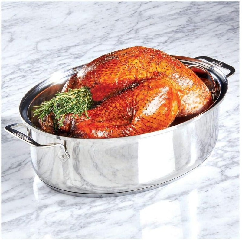 All-Clad Covered Oval Roaster - 3 Piece Stainless Steel Set 19x12x10 Inch Oven Broiler Safe Pan