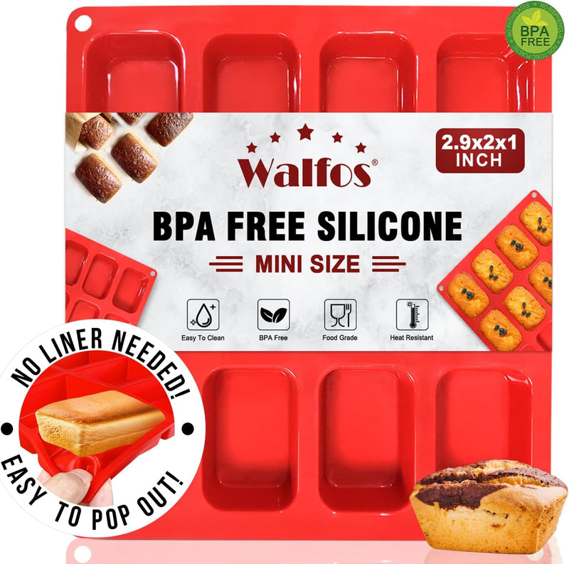 Walfos Silicone Mini Loaf Pan - 12 Cavities Non-Stick Food Grade - Ideal for Mini Bread Brownies Cornbread Cheesecake  Chocolate