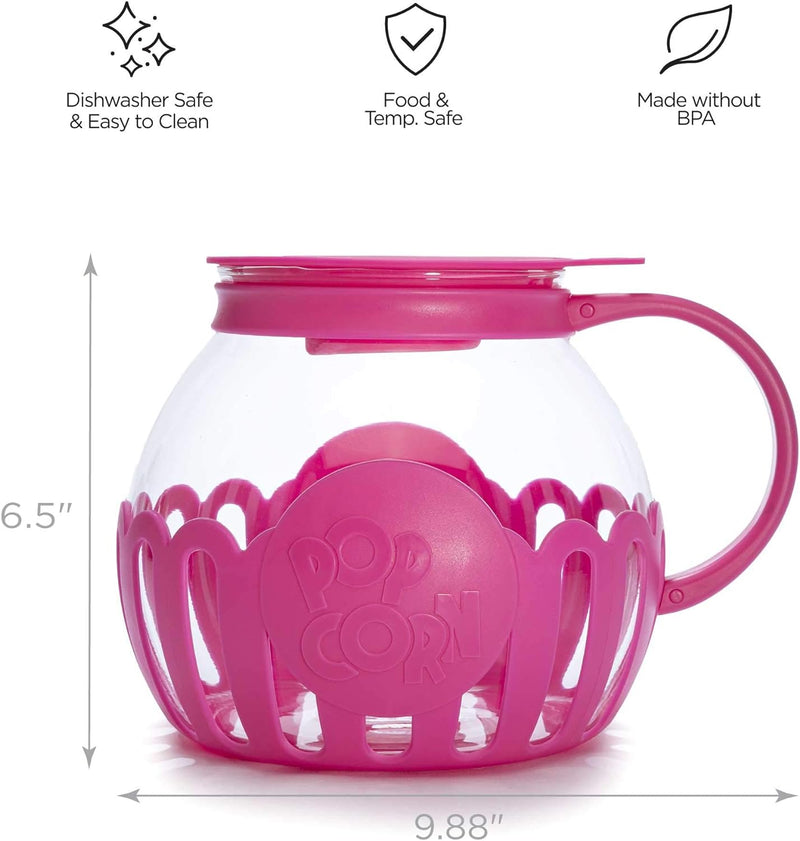 Ecolution Micro-Pop Microwave Popcorn Popper - Temperature Safe with 3-in-1 Lid BPA-Free Dishwasher Safe 15-Quart Pink