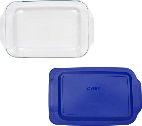 Pyrex 233 3qt Glass Baking Dish with Blue Lagoon Lid