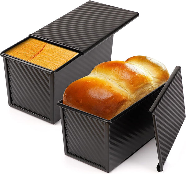 Beasea Pullman Loaf Pan 2 Pack Non-Stick Bread Mold with Lid for Baking