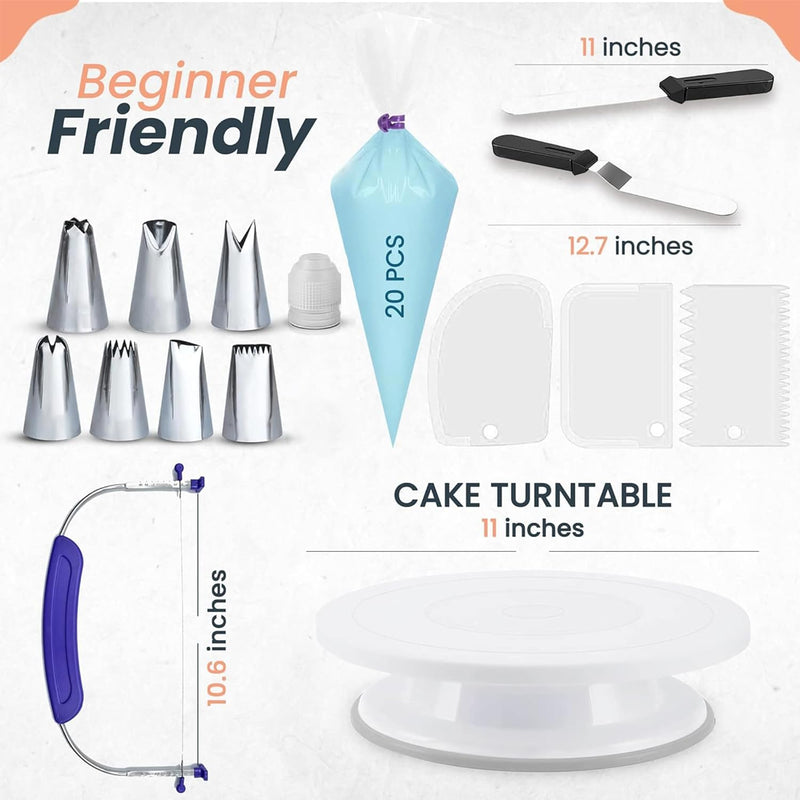 RFAQK 35PC Cake Decorating Supplies Kit with Turntable Tips Spatulas Scrapers and Ebook