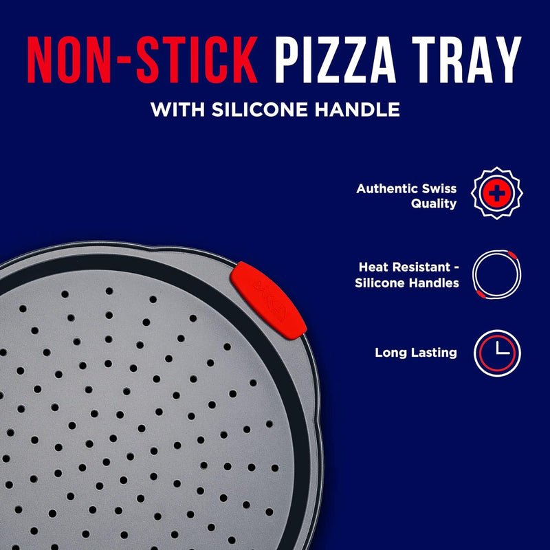 Bakken Pizza Tray - Round Carbon Steel with Non-Stick Coating and Silicone Handles