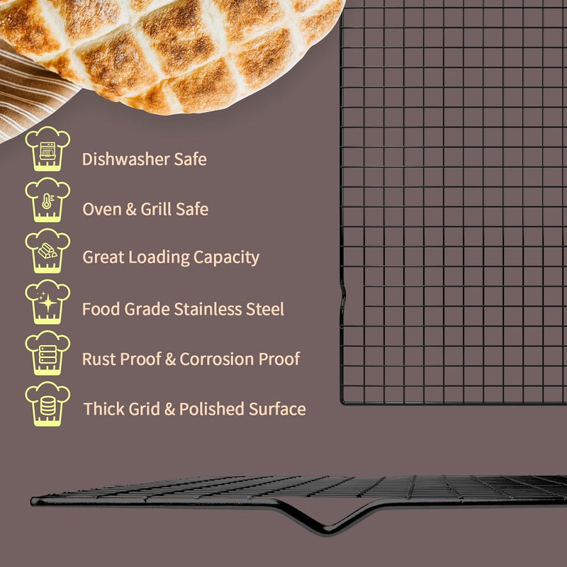 2-Pack Cooling Rack for Baking - 16x10 Inches - Oven Safe - Fits Half Sheet Pan - Silver