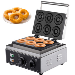 Commercial Waffle Donut Machine - Double-Sided Heating 6 Holes 1550W Non-stick