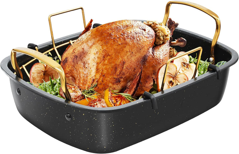 Nonstick Roasting Pan with Removable Rack - 17 x 13 Gold