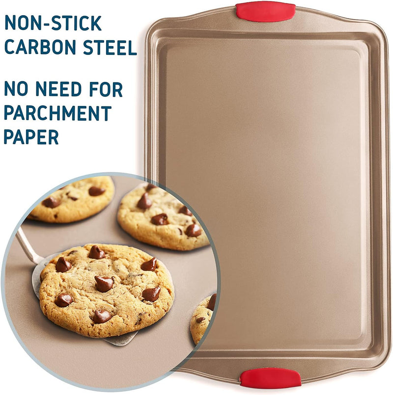 3-Piece Baking Sheet Set with Silicone Handles and Nonstick Coating