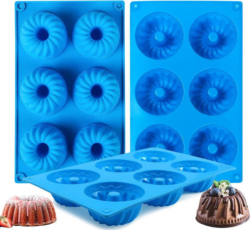 3PCS Mini Bundt Cake Pan Non-Stick Silicone Mold for Fluted Tube Cakes