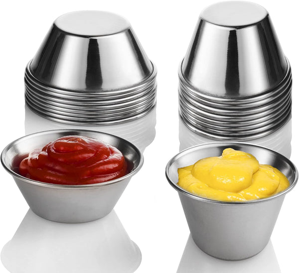 (24 Pack, 2 Sizes) Small Sauce Cups, Stainless Steel Ramekin Dipping Sauce Cup, Commercial Grade Individual Round Condiment Cups (12 of - 1.5oz: 12 of - 2.5oz)