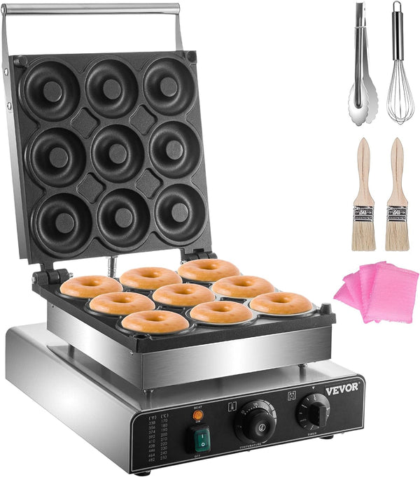 Commercial Donut Maker - 9 Hole 2000W Double-Sided Heating Non-Stick Coating