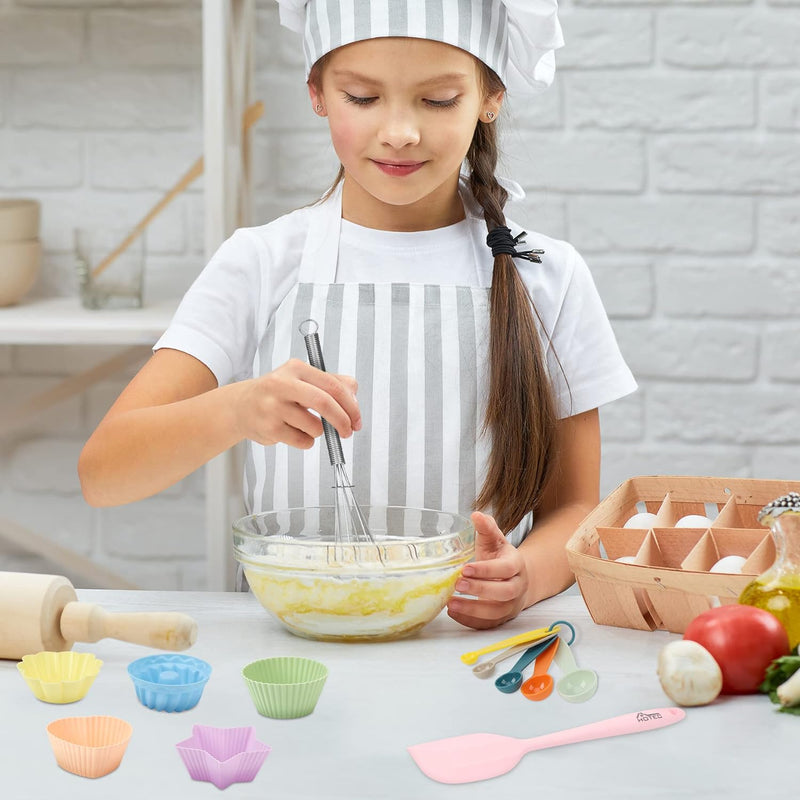 HOTEC Kids Baking Set with Nylon Knives Cutting Board Silicone Spoon Spatula and Cupcake Mold - BPA Free