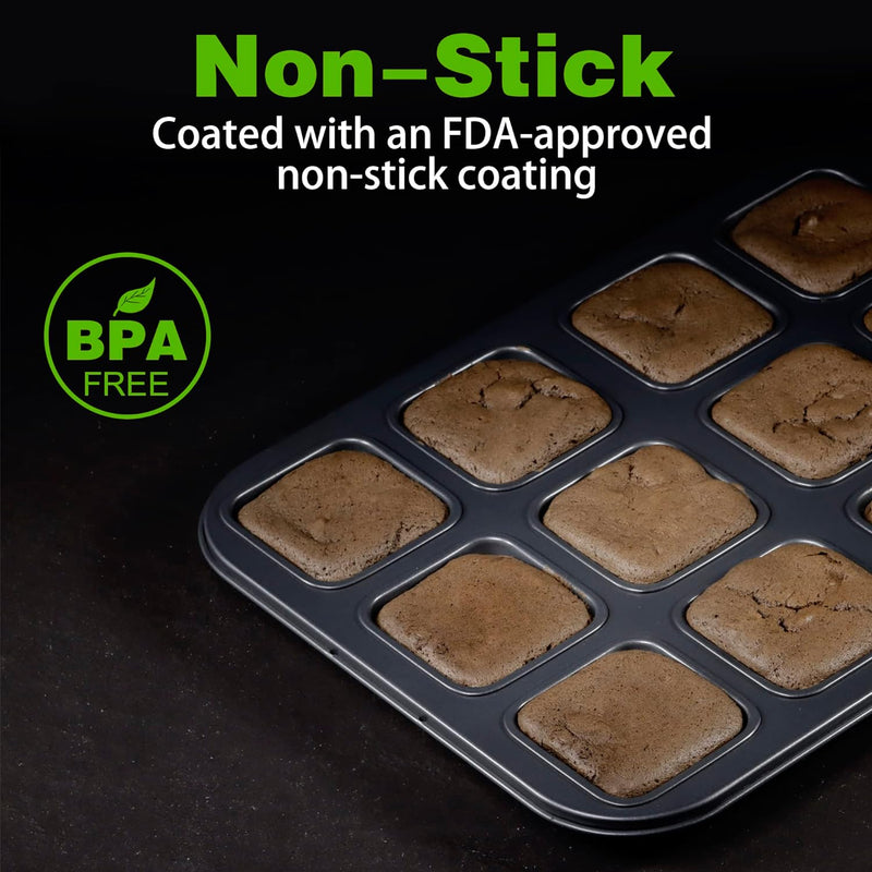 Heavy Duty Non-Stick Brownie  Muffin Baking Pan - 2 Pack