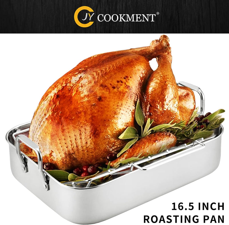 JY COOKMENT 19 Enameled Granite Roaster Pan with Domed Lid - Oval Turkey Roaster Pot Great for Turkey Chicken Lamb Vegetable - Dishwasher Safe 20Lb Capacity