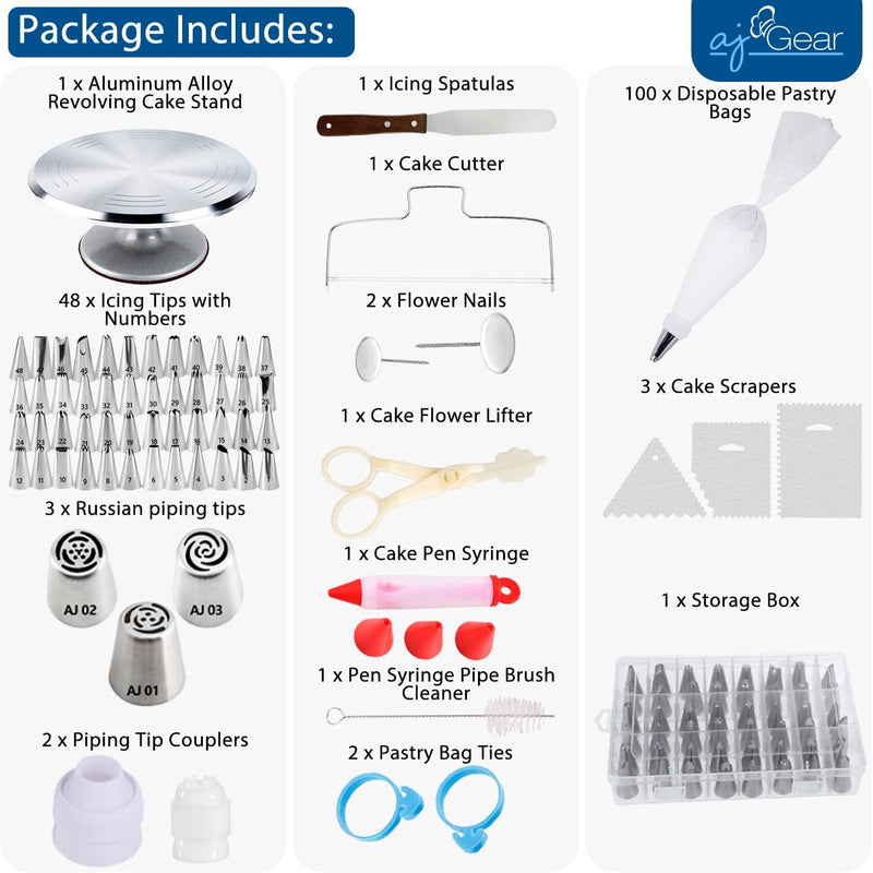 167-Piece Cake Decorating Kit with Rotating Turntable Frosting  Piping Bags Spatula and Flowers - Baking Tools for Cupcakes