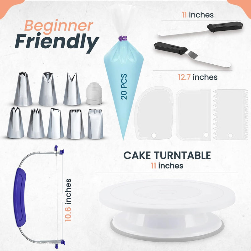 RFAQK 35PC Cake Decorating Supplies Kit with Turntable Tips Spatulas Scrapers and Ebook