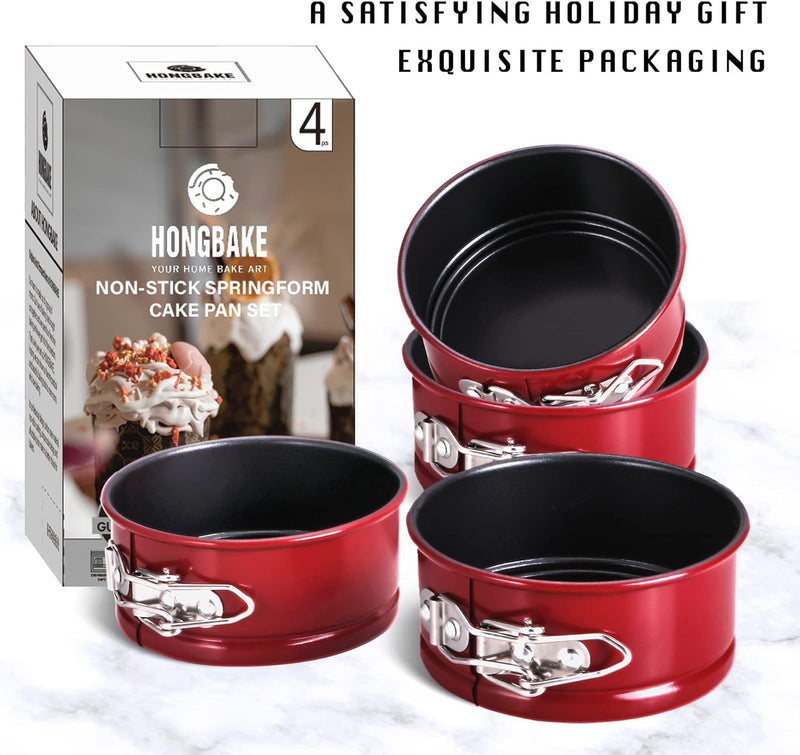 HONGBAKE 4 Mini Cheesecake Pans with 100 Pcs Parchment Paper Liners - Nonstick Round Cake Pan with Removable Bottom - 4 Pack Dark Grey