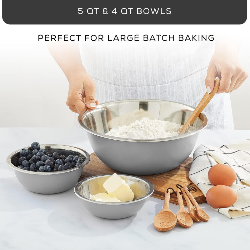 JoyJolt Stainless Steel Mixing Bowl Set of 6 - Large to Small Sizes for Kitchen and Baking Needs