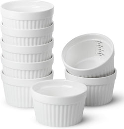 Set of 8 Ceramic Ramekins with Measurement Markings for Baking and Desserts