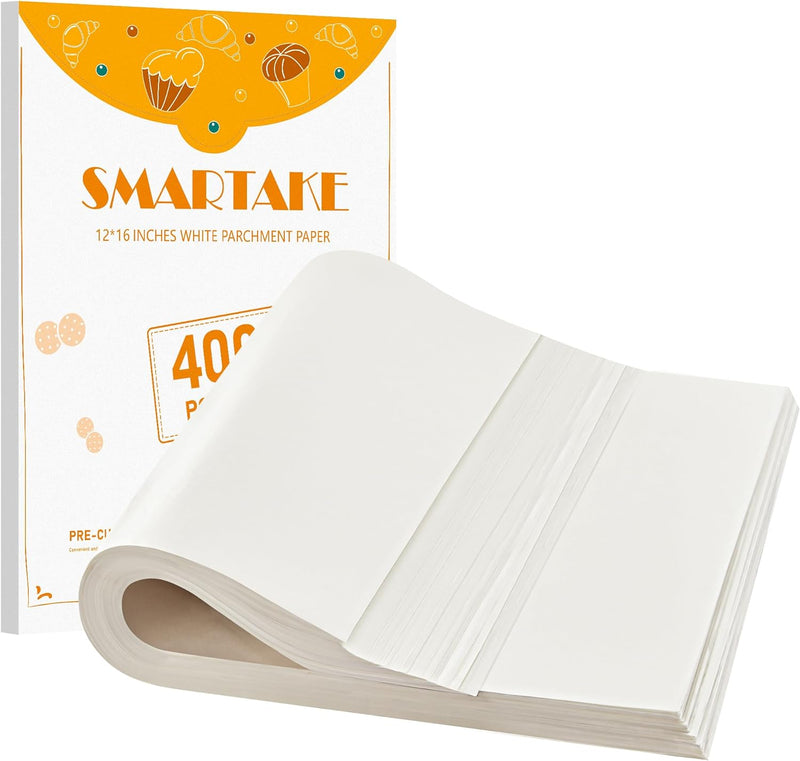 SMARTAKE 200 Pcs Parchment Paper Baking Sheets 12x16 Inch Non-Stick - Suitable for Baking Grilling Air Fryer Steaming and More