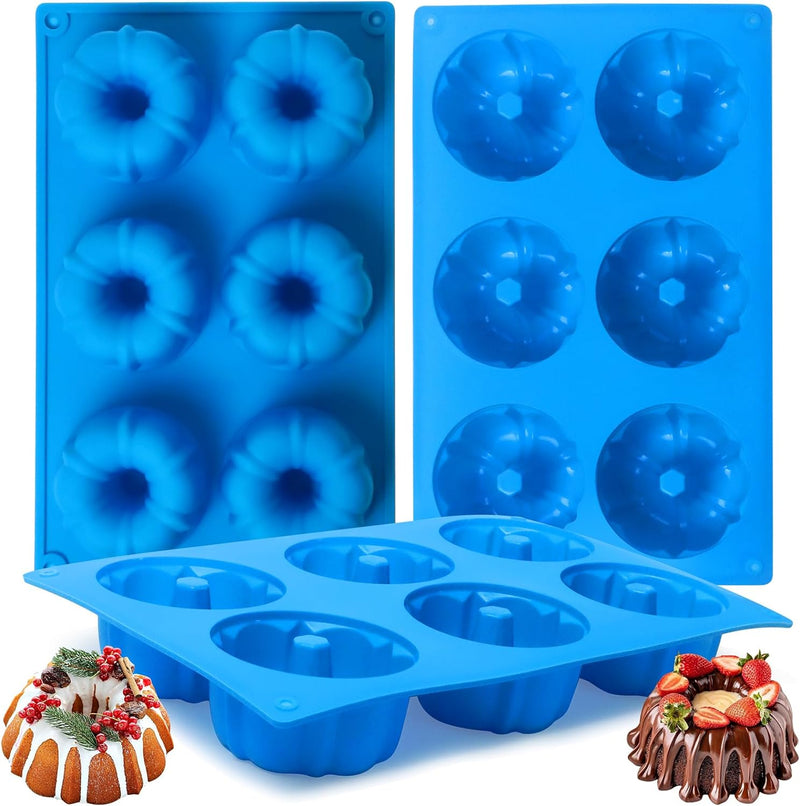 3PCS Mini Bundt Cake Pan Non-Stick Silicone Mold for Fluted Tube Cakes