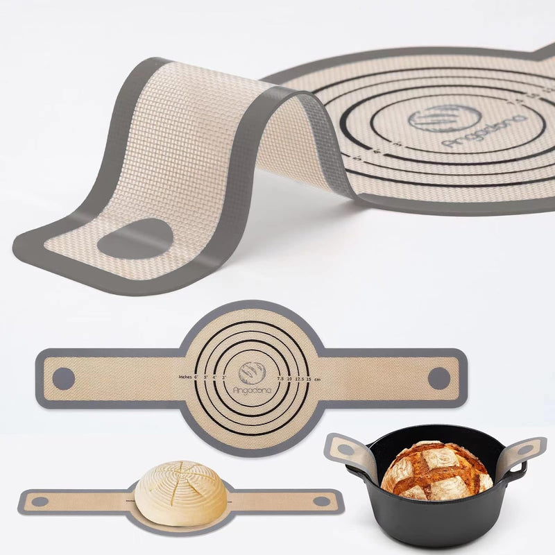 Silicone Bread Sling Dutch Oven - Non-Stick  Easy Clean Baking Mat with Long Handles and Grey Dough Liner