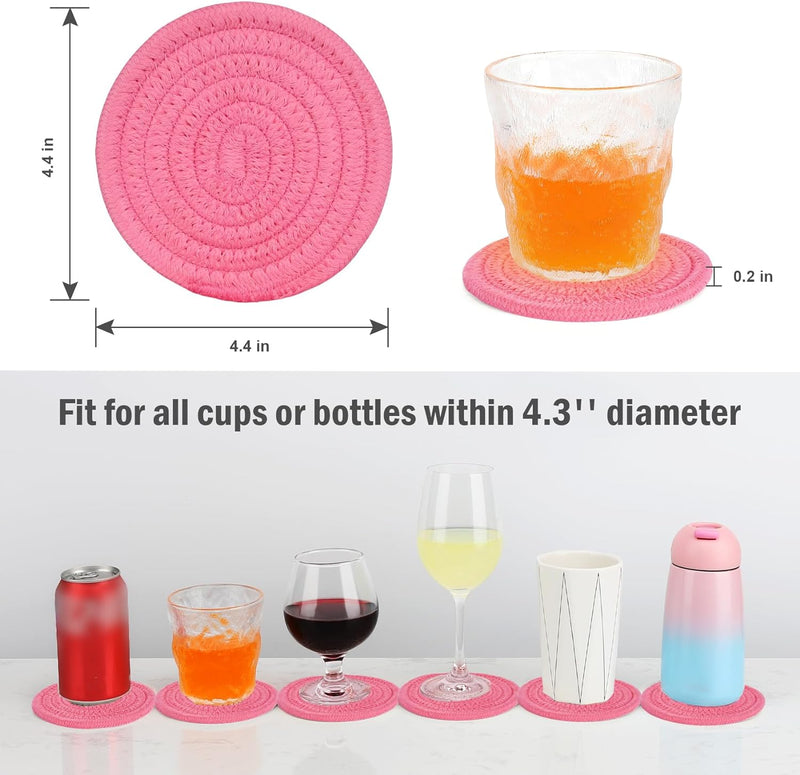 Cotton Woven Drink Coaster Set with Holder - Minimalist Home Decor for Wooden Tabletop Protection