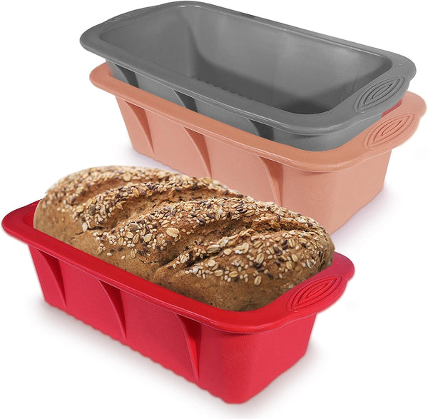 l3 Pack Silicone Bread Loaf Pans for Baking Homemade Cakes Breads Meatloaf and Quiche Omelets - UOUYOO