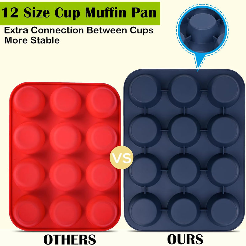 Vnray Silicone Muffin Baking Pan 2-Pack - Nonstick 12 Cup Cake Molds Grey BPA Free