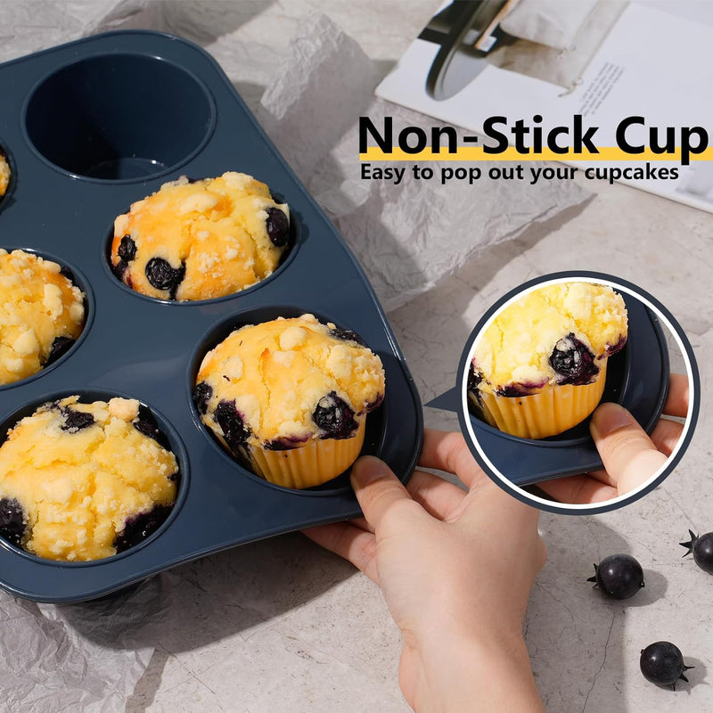 Vnray Silicone Muffin Baking Pan 2-Pack - Nonstick 12 Cup Cake Molds Grey BPA Free