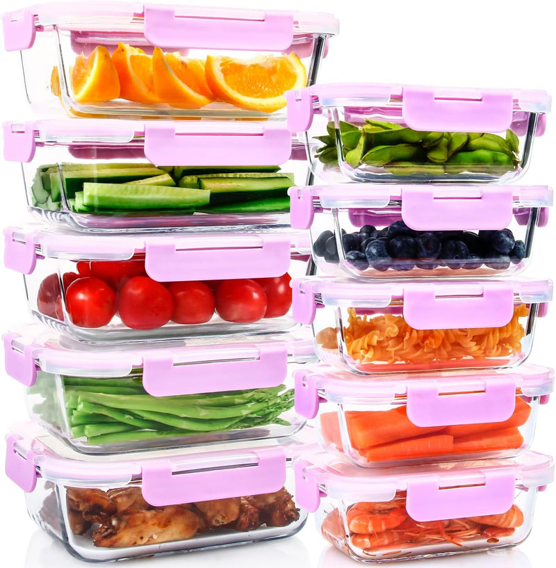 10-Pack UMEIED Glass Food Storage Containers - Leakproof Airtight Meal Prep Containers for Lunch On the Go Leftovers - Dishwasher Safe