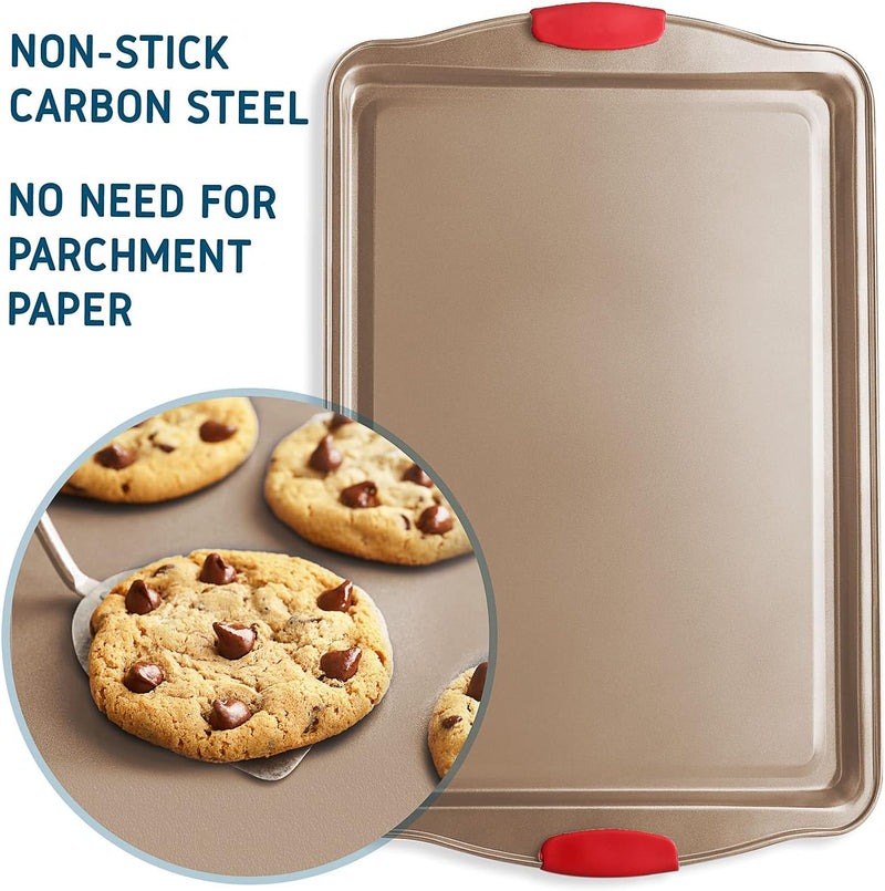 3-Piece Baking Sheet Set with Silicone Handles and Nonstick Coating