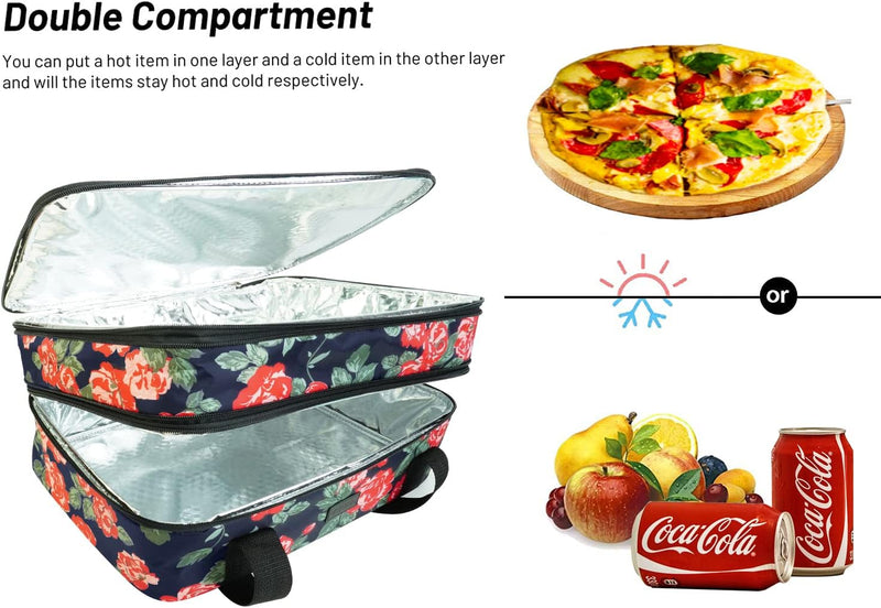 Double Insulated Casserole Carrier Bag - Hot  Cold Food Carry Bag for Potluck Parties Picnics and Traveling Blue