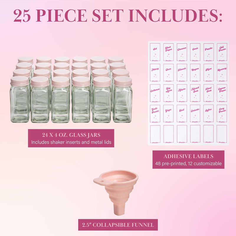 Paris Hilton 25-Piece Spice Jar Set with Labels and Shaker Caps Pink