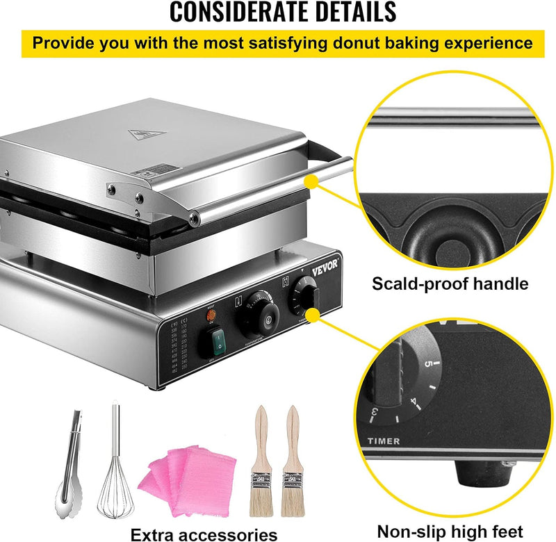 Commercial Donut Maker - 9 Hole 2000W Double-Sided Heating Non-Stick Coating