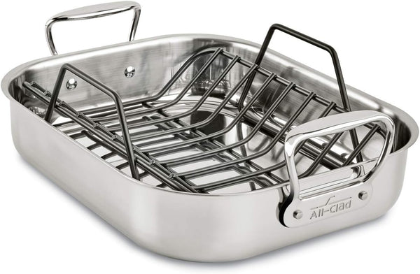 All-Clad Stainless Steel Roaster  Nonstick Rack 145x18 Oven Safe Pan - Silver