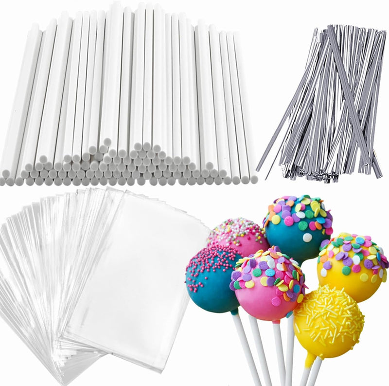 360pc Cake Pop Sticks and Wrappers Kit with 6 Lollipop Sticks Bags and Gold Twist Ties