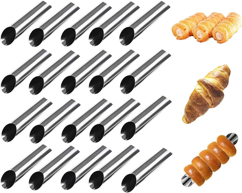 VolksRose 30pc Cream Horn and Cannoli Mold Kit - Stainless Steel Baking Molds for Danish Pastry and Lady Lock Forms