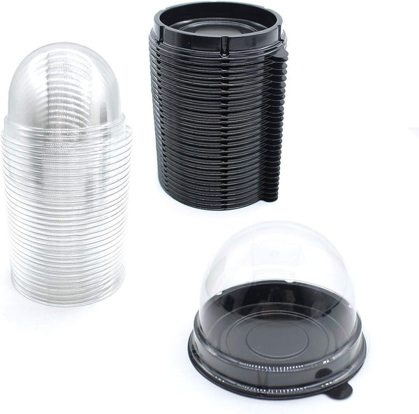 MRFOAM Clear Plastic Mini Cupcake Container - 50pc Black Desk Pet Box Set