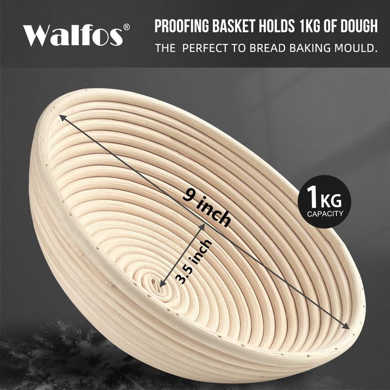 WALFOS 6-Pack Bread Basket Liner - 9 Round Banneton Cloth for Bread Proofing