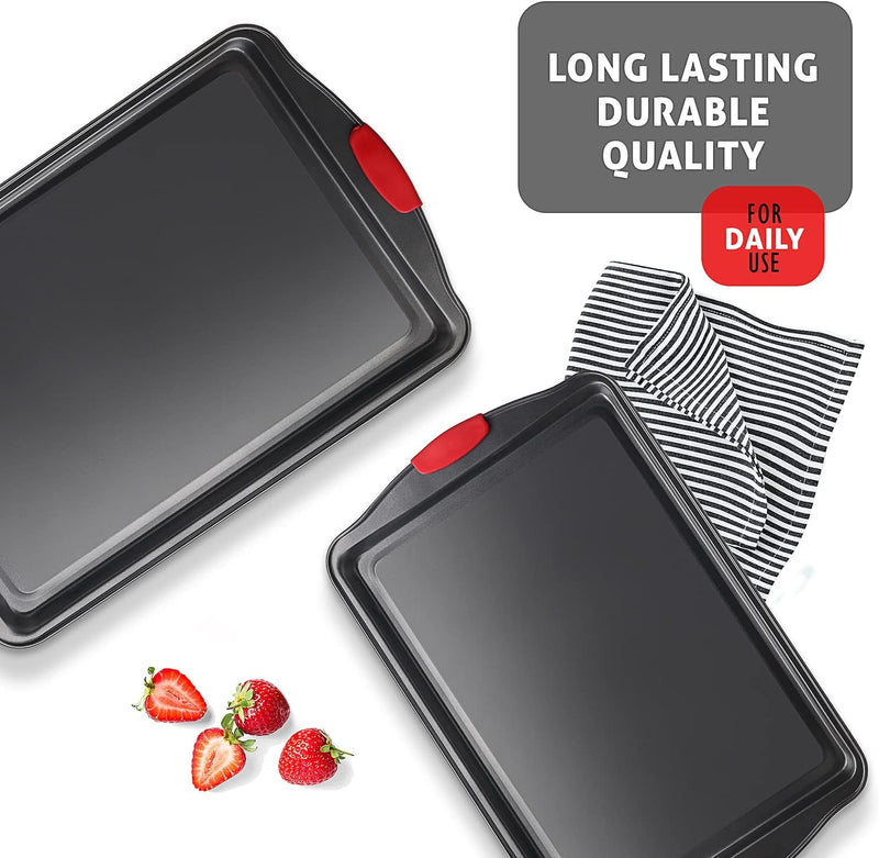 3-Piece Baking Sheet Set with Silicone Handles and Nonstick Coating